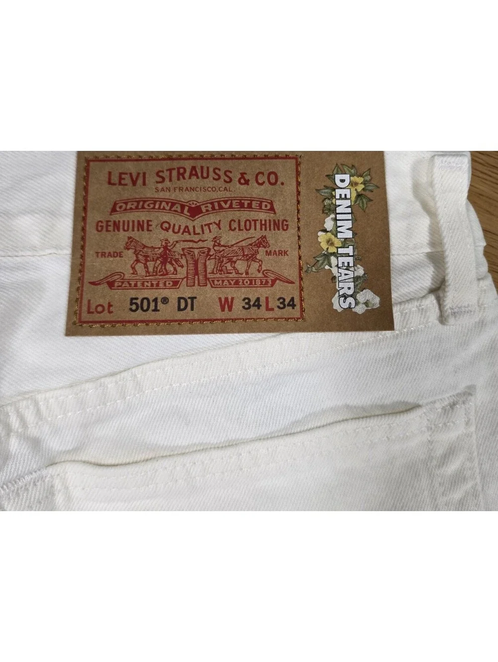 Levi's x Denim Tears 501 DT Jeans Men's 34x34 Ivory A1592-0004 NWOT Flaws